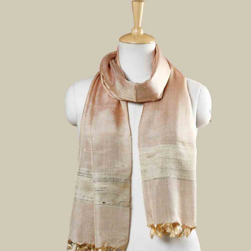 Tan Colour Plain Handloom Pure Banana Silk Stole